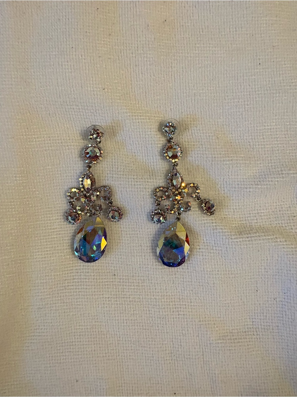 Crystal Teardrop Chandelier Earrings - Aurora Borealis